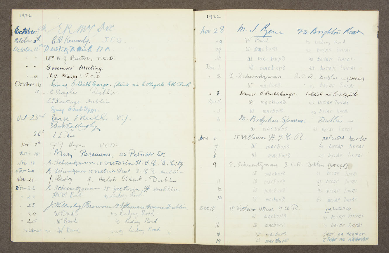 Marsh's Library Register, October to December 1922